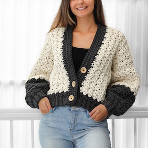 Crochet pattern-ADDISON Crochet cardigan pattern PDF-Women crochet pattern-striped pullover top-crochet color block cardigan-7 sizes XS-3XL