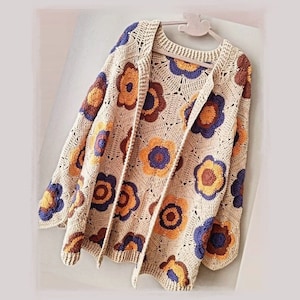 Crochet Granny Square Cardigan Pattern: Daisy Flower Motif (PDF Pattern)