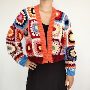 Granny Square Cardigan Crochet Pattern: Colorful Retro Style (PDF Pattern)