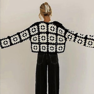 Granny Square Crochet Cardigan Pattern: Black & White Airie Cardi (PDF Pattern)