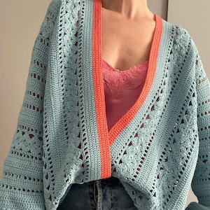 CROCHET PATTERN FLORA Sweater Cardigan Adult Crochet , Women Granny Square Jacket Crochet Pullover Crochet Tutorial Easy Crochet