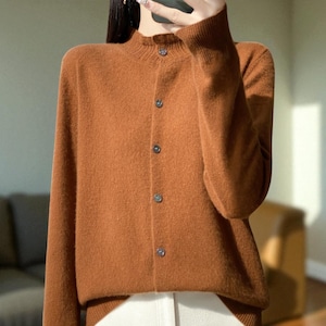 Merino Wool Cardigan Women, Button Up Knit Sweater S–2XL