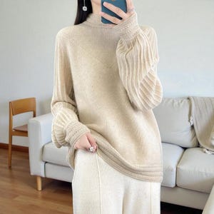 Merino Wool Knit Pullover: Soft Mock Neck Winter Sweater for Women
